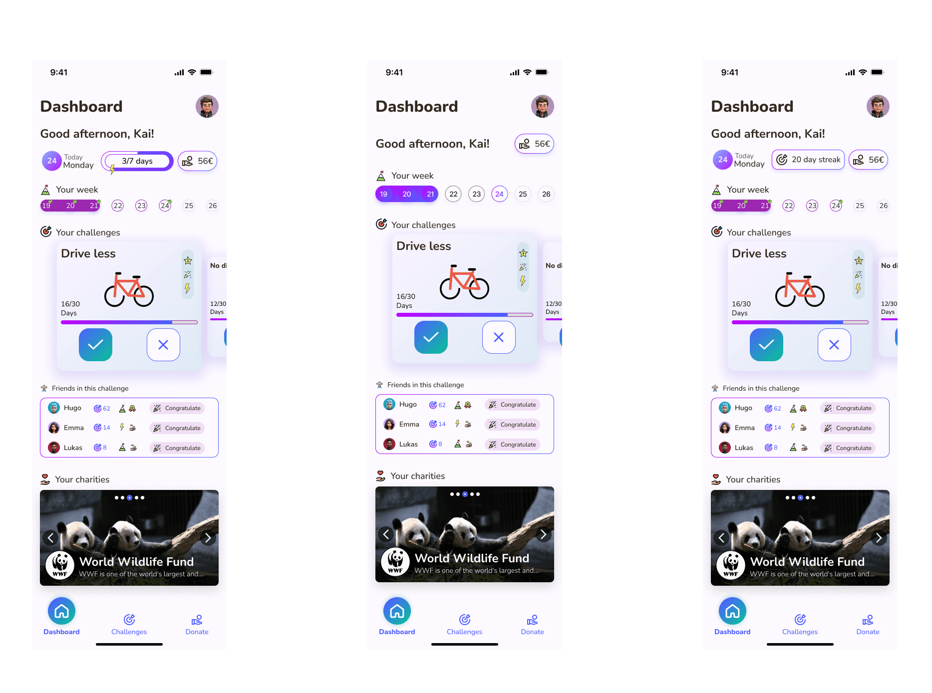Final dashboard options — the client chose the screen on the right