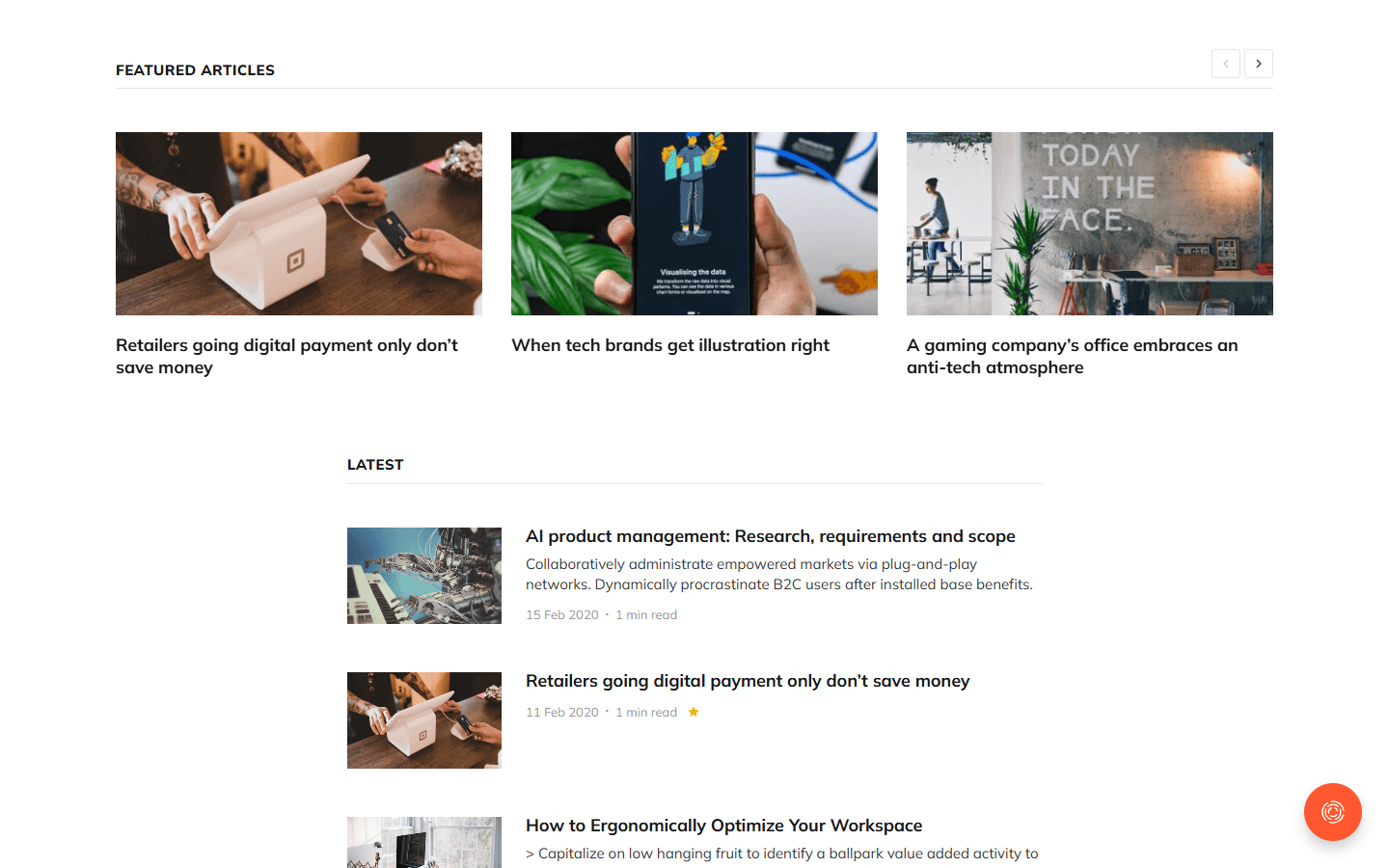 Ghost Edition theme — featured articles and a latest-posts list