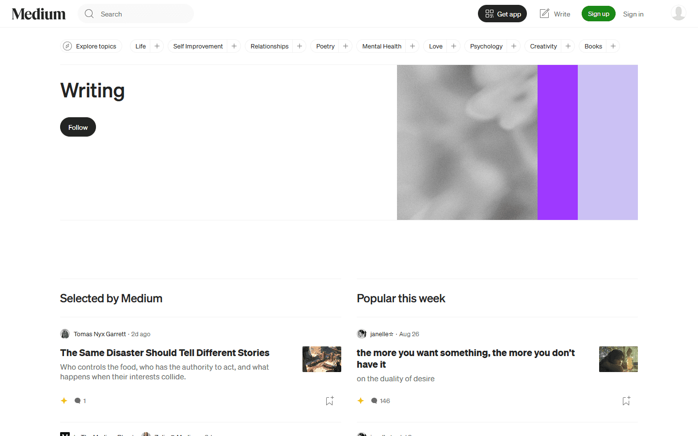 Medium’s Writing topic — selected stories and popular posts