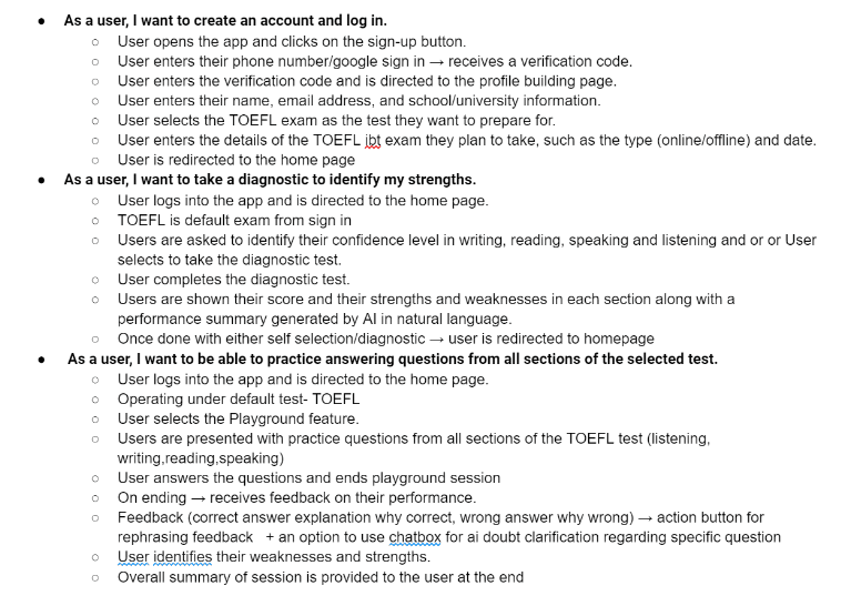 The three Uspire user stories laid out for the team