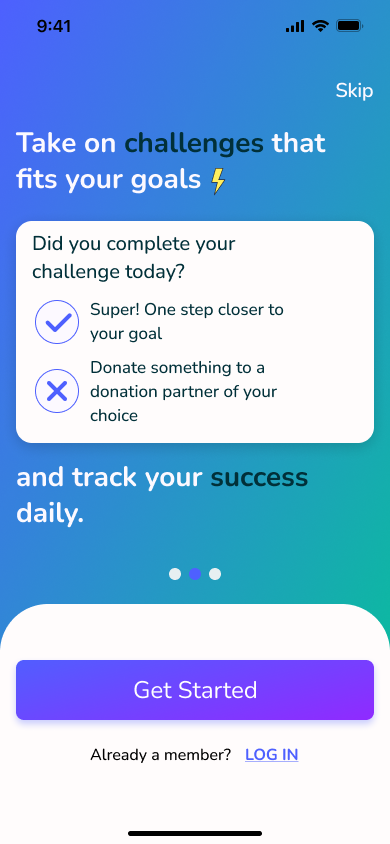 Onboarding — take on challenges and track success daily