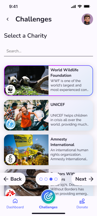 Select a charity for a challenge — WWF selected