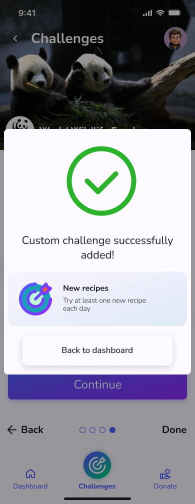 Custom challenge successfully added — New recipes