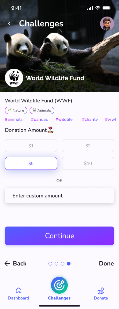 Challenge donation amount for World Wildlife Fund