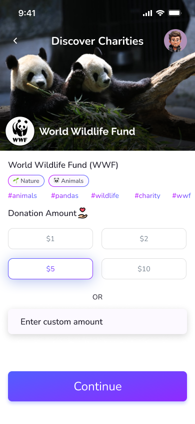 Donation amount picker for World Wildlife Fund
