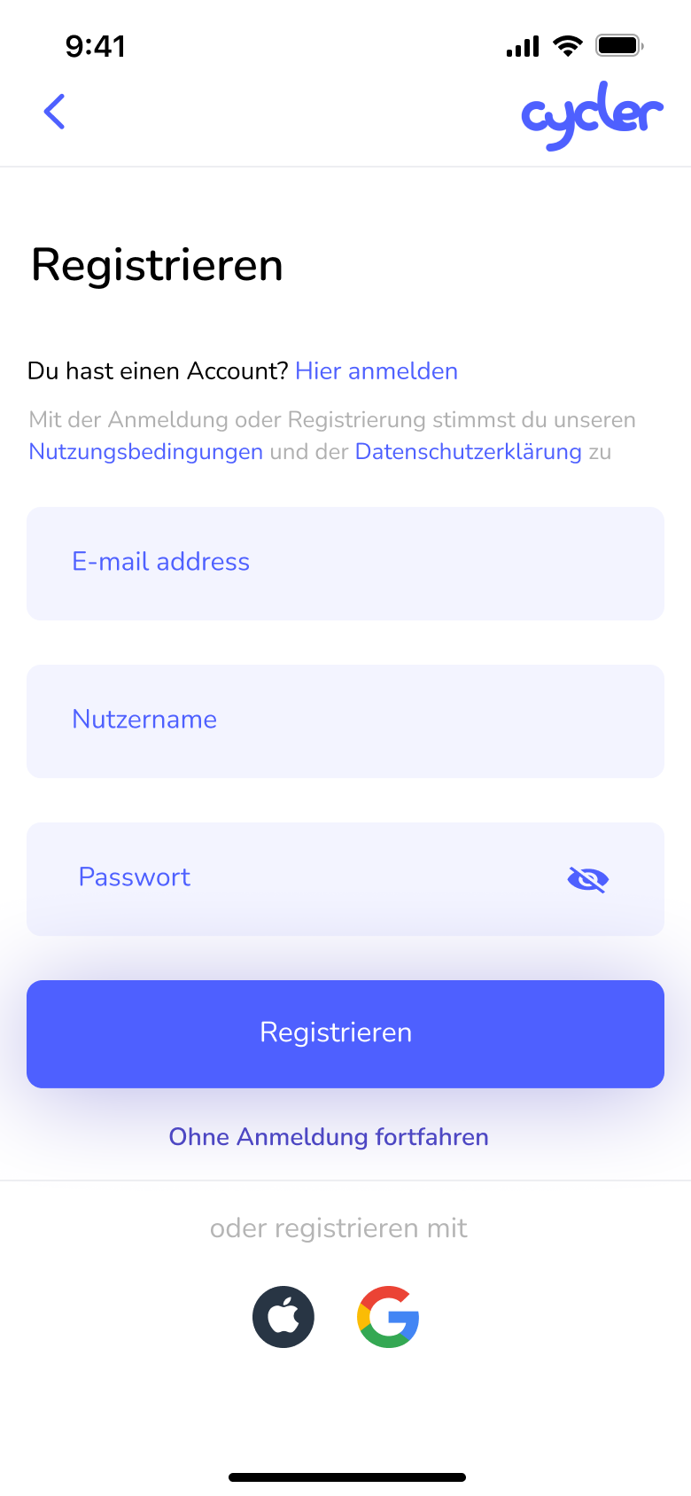 Original Cycler app screen