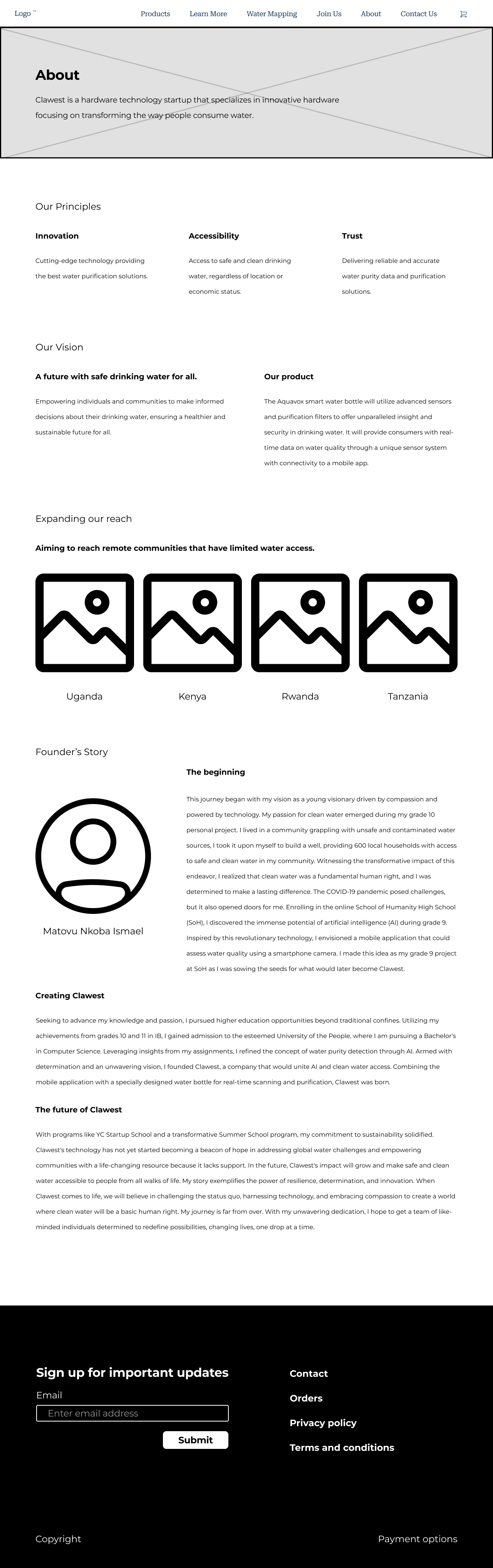 Low-fidelity wireframe of the about page