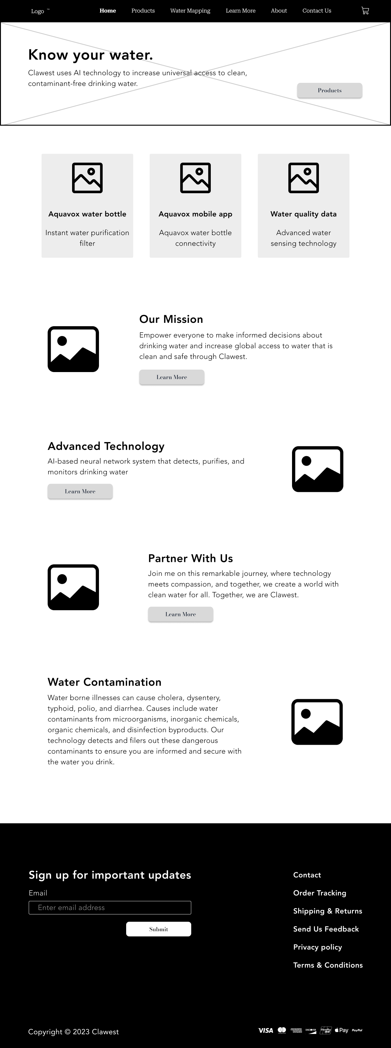 Low-fidelity wireframe of the contact page
