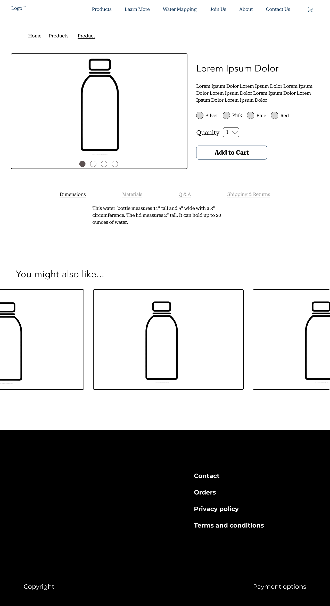 Low-fidelity wireframe of the product page