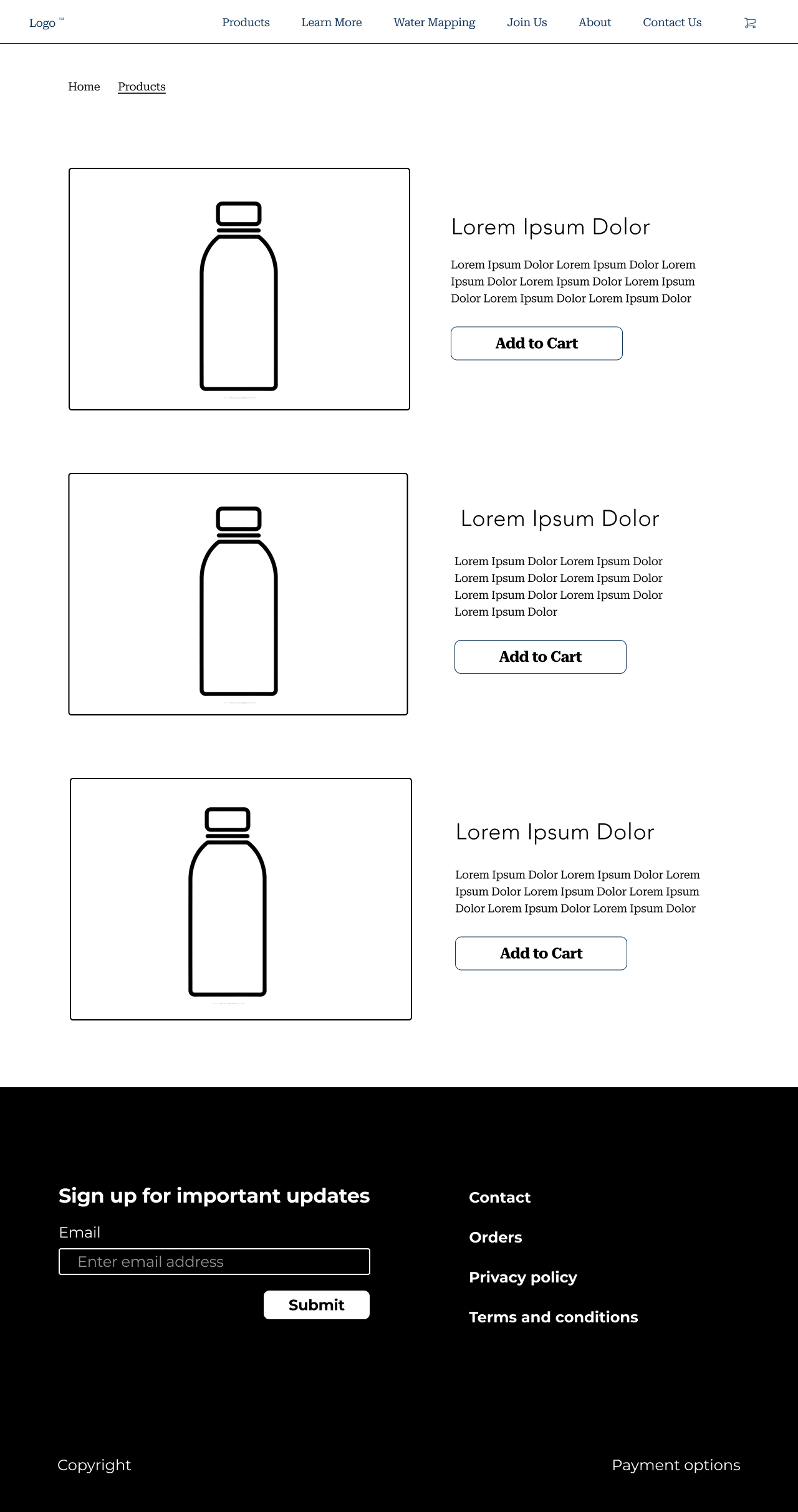 Low-fidelity wireframe of the product detail page