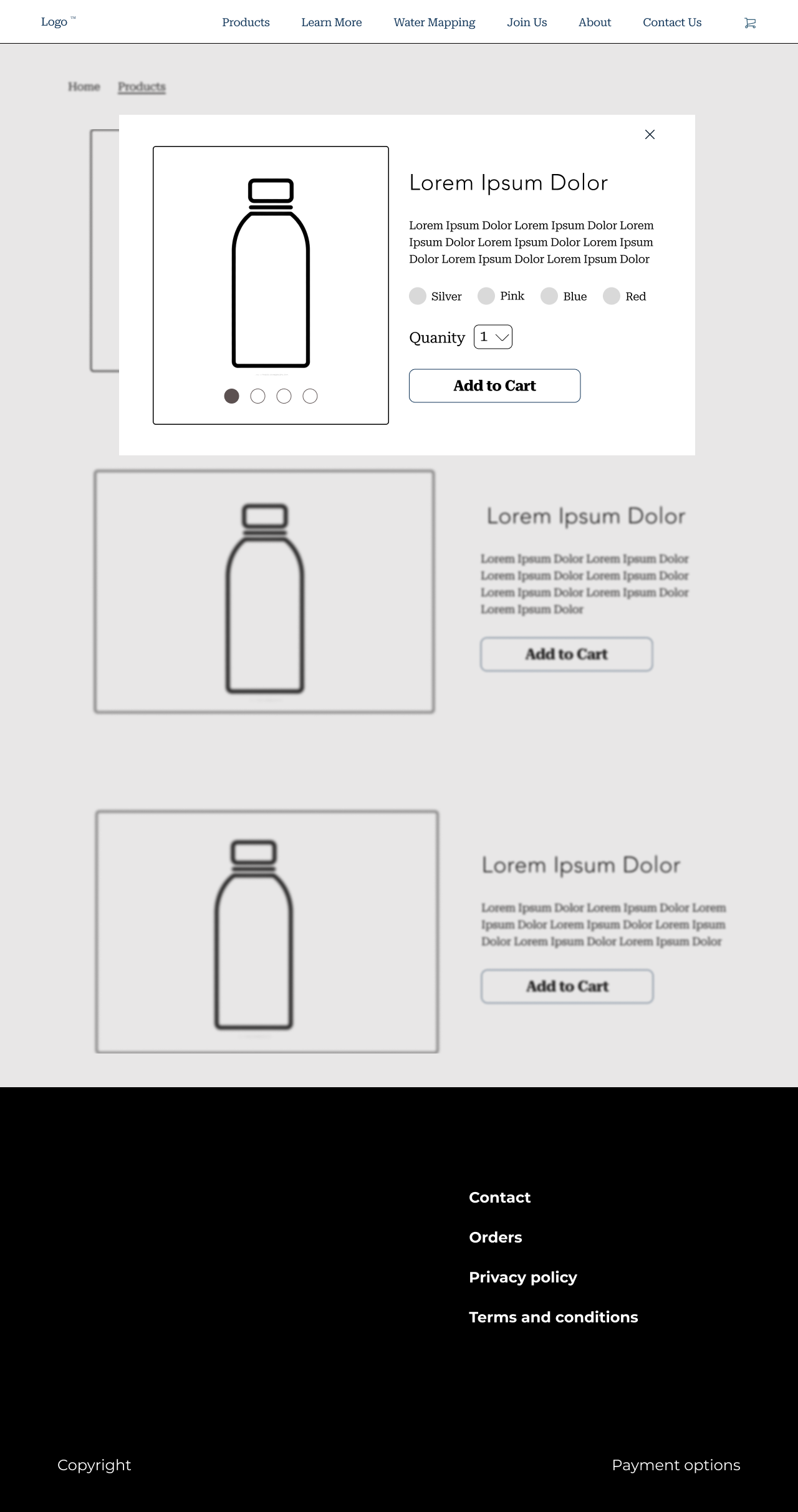 Low-fidelity wireframe of the shop page