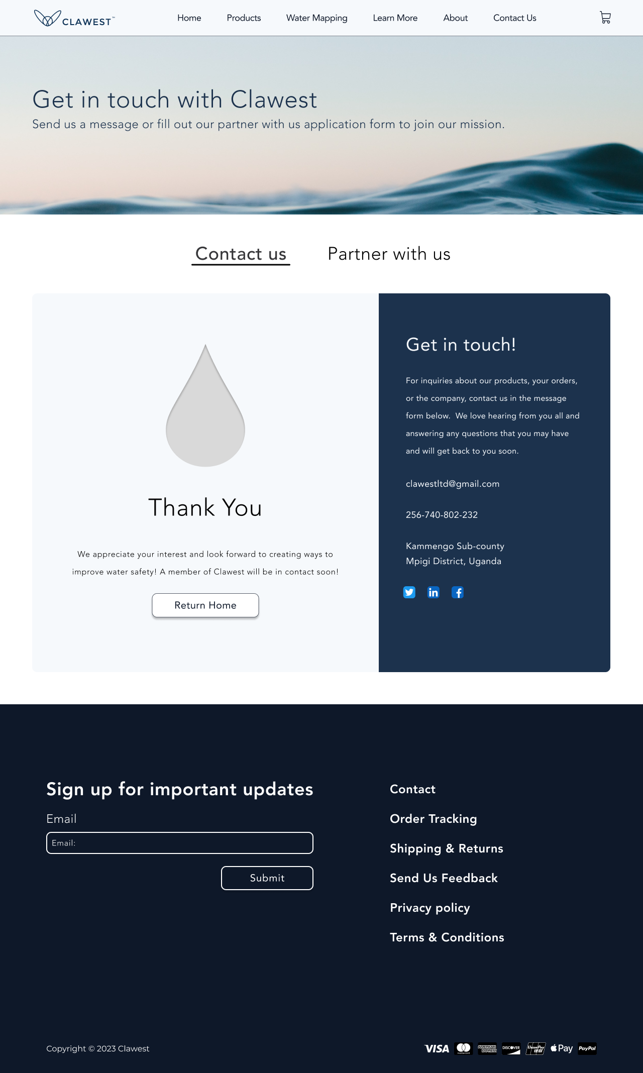High-fidelity contact page — Get in touch with Clawest