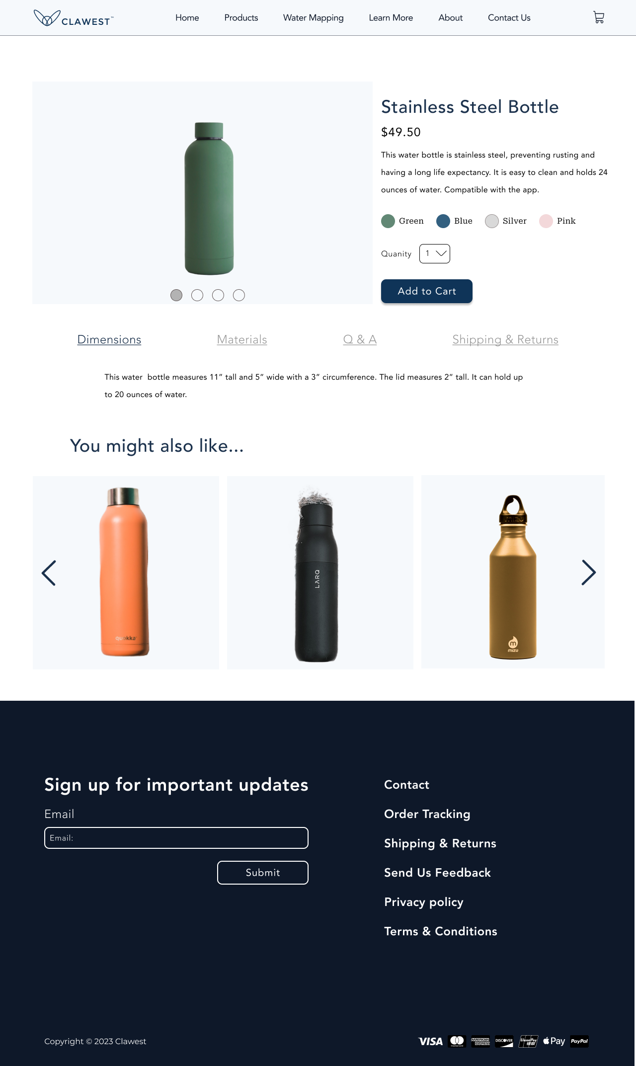 High-fidelity product detail page for the Aquavox bottle