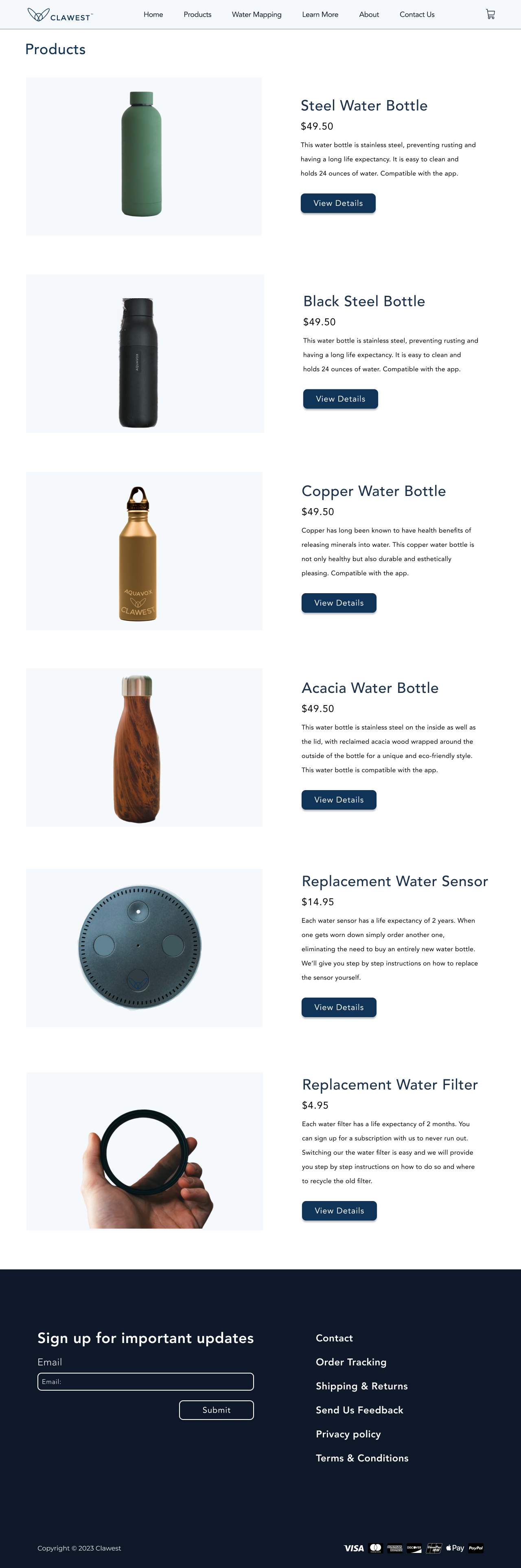 High-fidelity shop page listing the bottle range