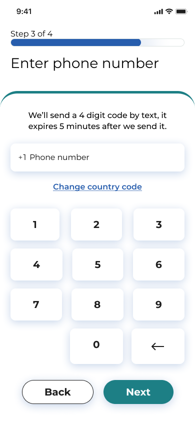 Enter phone number — step 3 of 4