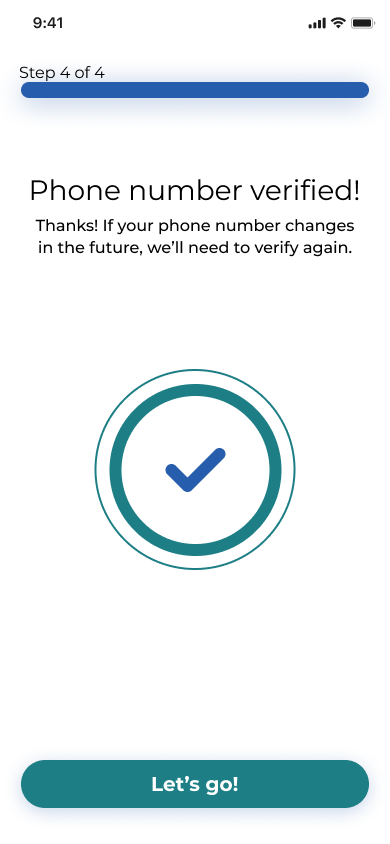 Phone number verified — step 4 of 4