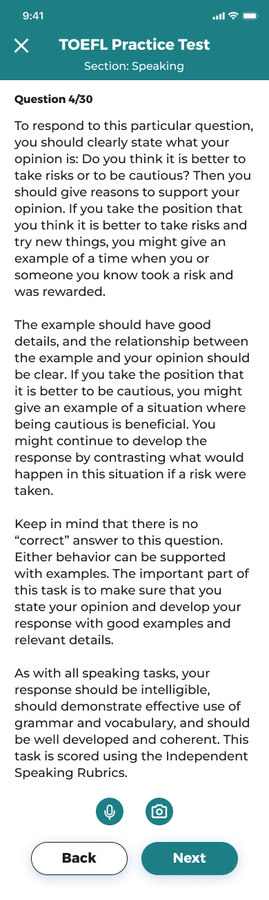 Practice Test — Speaking, question 4 of 30