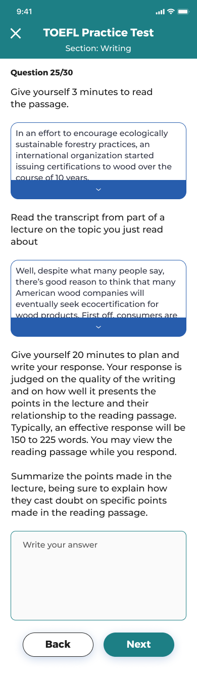 Practice Test — Writing question with a response field
