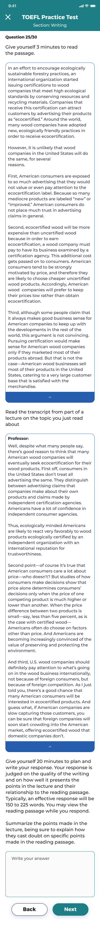 Practice Test — Writing question with the full passage expanded