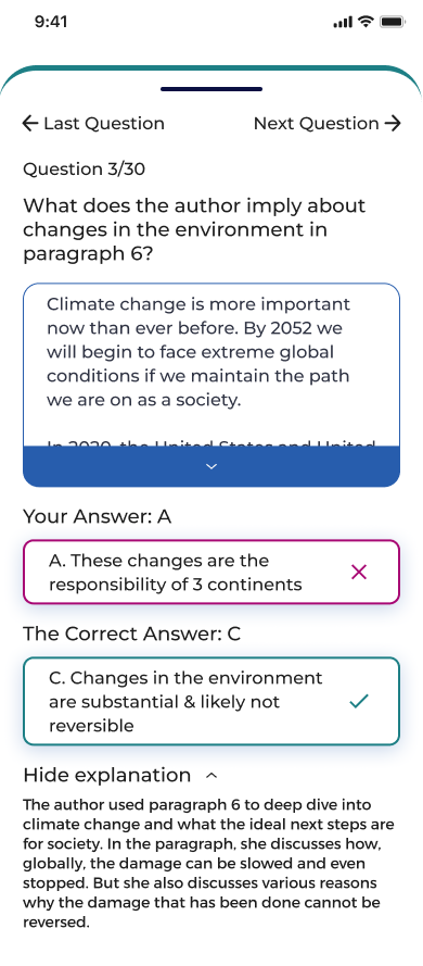 Question review with the explanation expanded