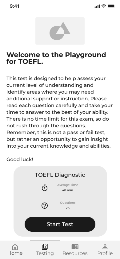 Mid-fi — Playground intro for the TOEFL diagnostic