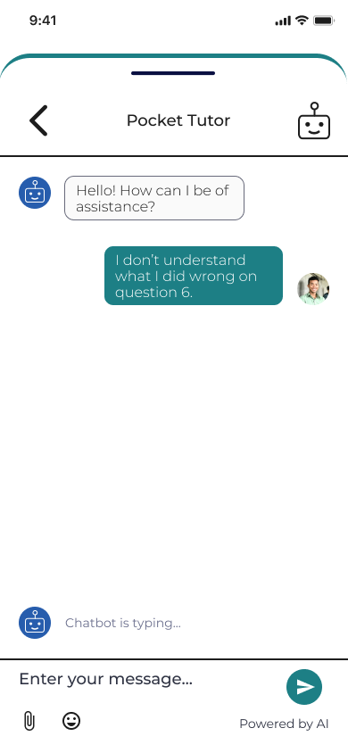 Pocket Tutor — the A.I. chat assistant answering a student's question about a missed item